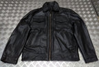 Leather Bomber Jacket Full Collar CWU Style Black Lined Casual Zip Front Coat
