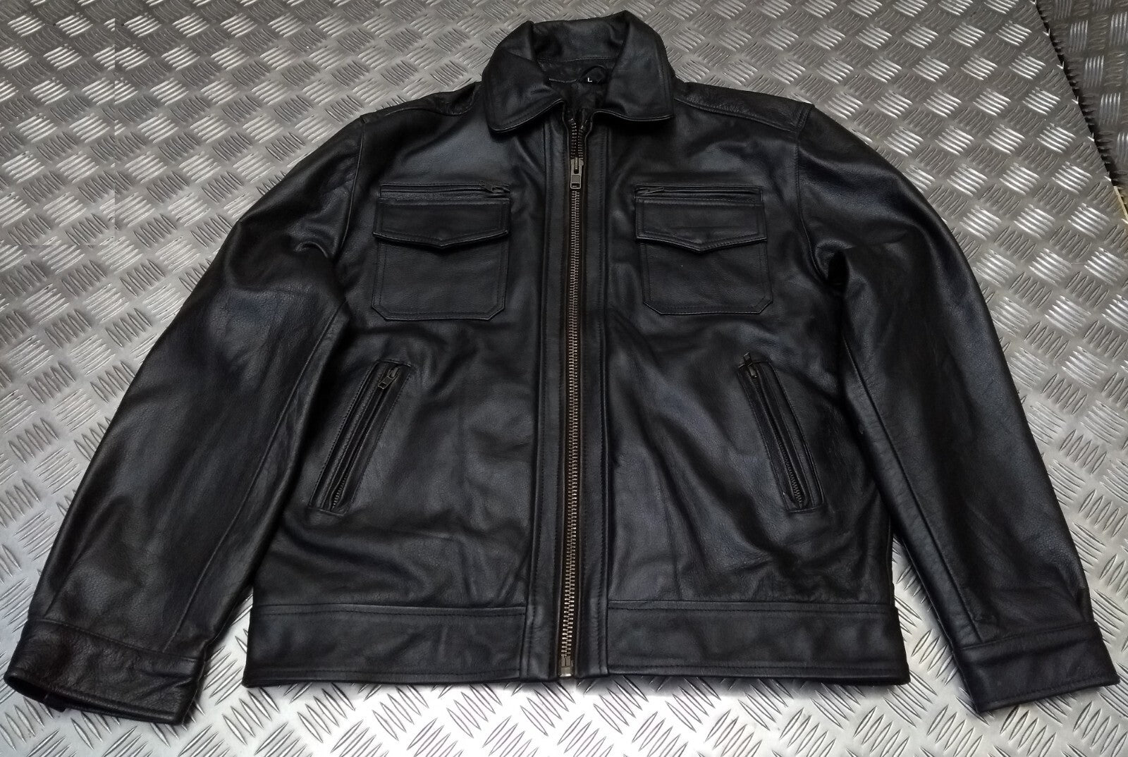 Leather Bomber Jacket Full Collar CWU Style Black Lined Casual Zip Front Coat