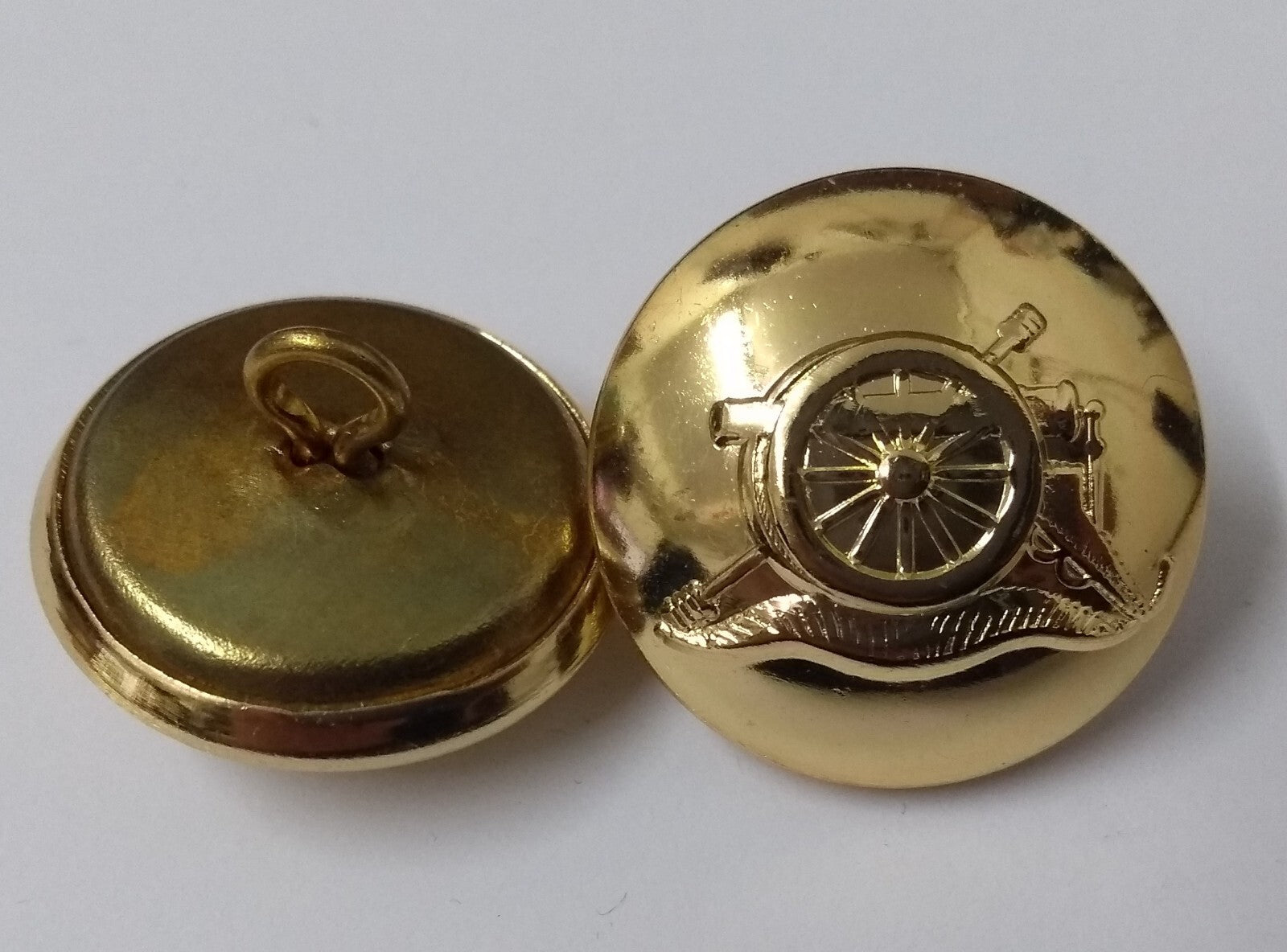 Artillery Insignia Buttons No Crown 40L 25.4mm Gold Anodised Ring Backed Cannon