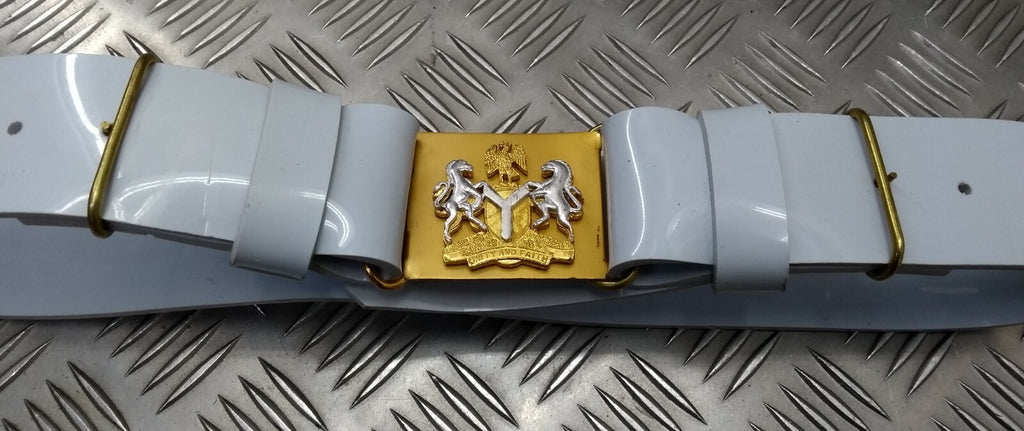 White PVC Belt Hi Sheen Nigerian Issue For Ceremonial & Parade Duties