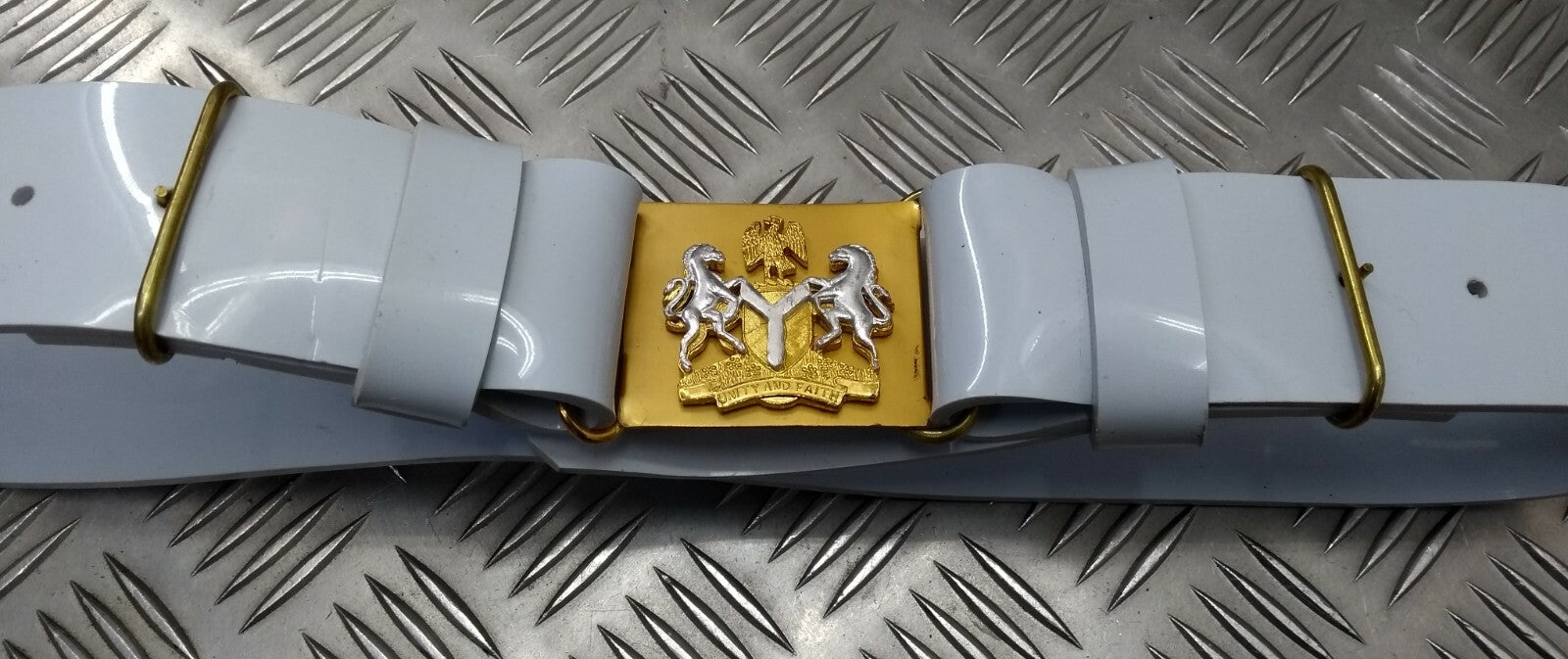 White PVC Belt Hi Sheen Nigerian Issue For Ceremonial & Parade Duties