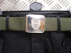 Spanish Army Green Canvas Belt w Silver Buckle. Size up to 40" Waist