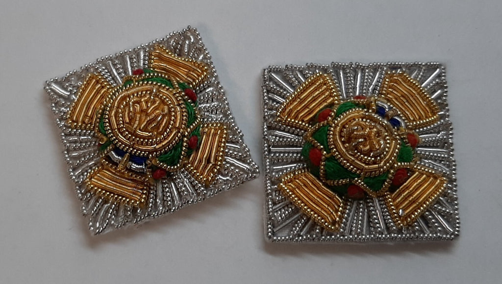 Officer Rank Stars British Army 7/8" Silver Hand Embroidered H/E Insignia 1 Pair