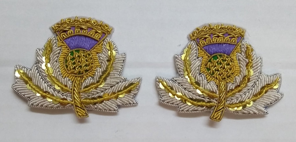Highland Fusiliers Thistle Hand Embroidered Insignia for Shoulder Cords R&L Pair