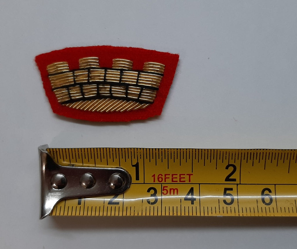 British Mural Crown Patch (District) Hand Embroidered Insignia on Red Backing
