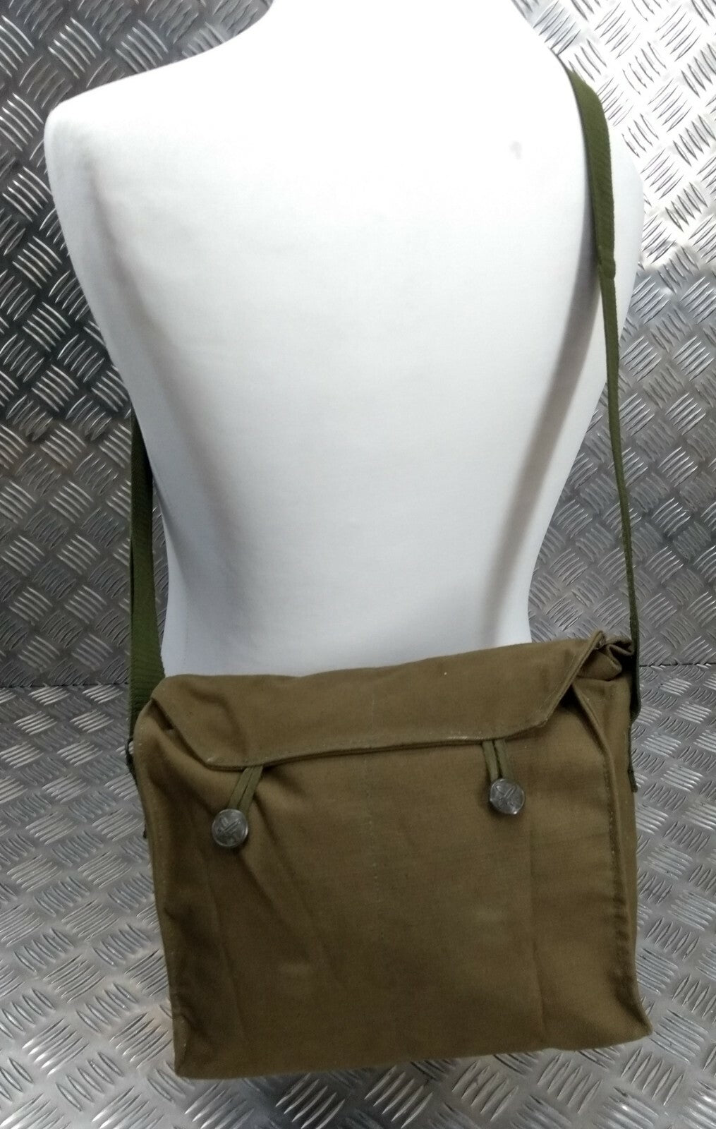 Khaki Canvas Gas Bag Vintage Haversack / Shoulder and Waist Straps 1980s Pattern