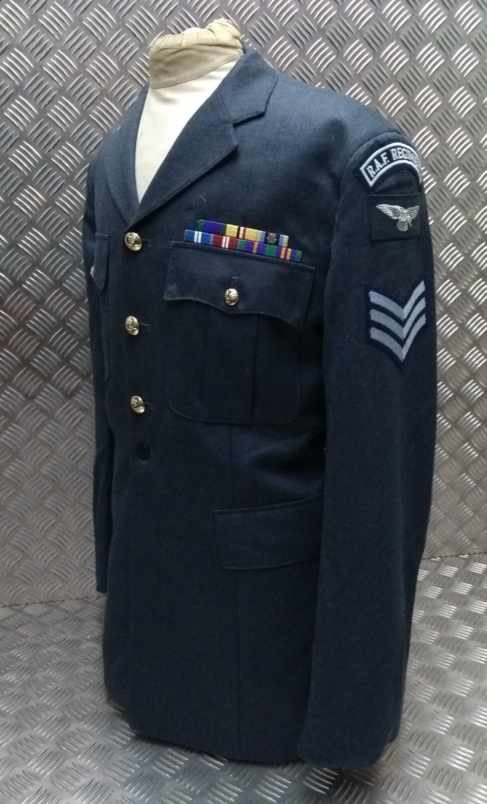 RAF Royal Air Force Jacket Airforce Blue Grey With Badges Size 120cm Long Fit