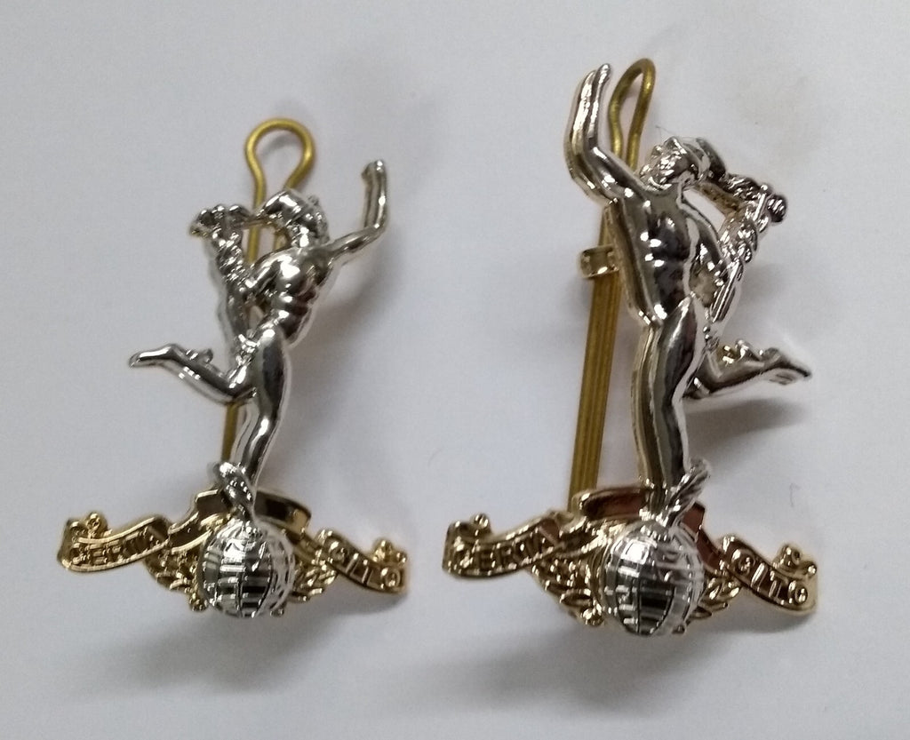 Signals Collar Dogs Army Royal Insignia "Certa Cito" Metal Badges Split Pin