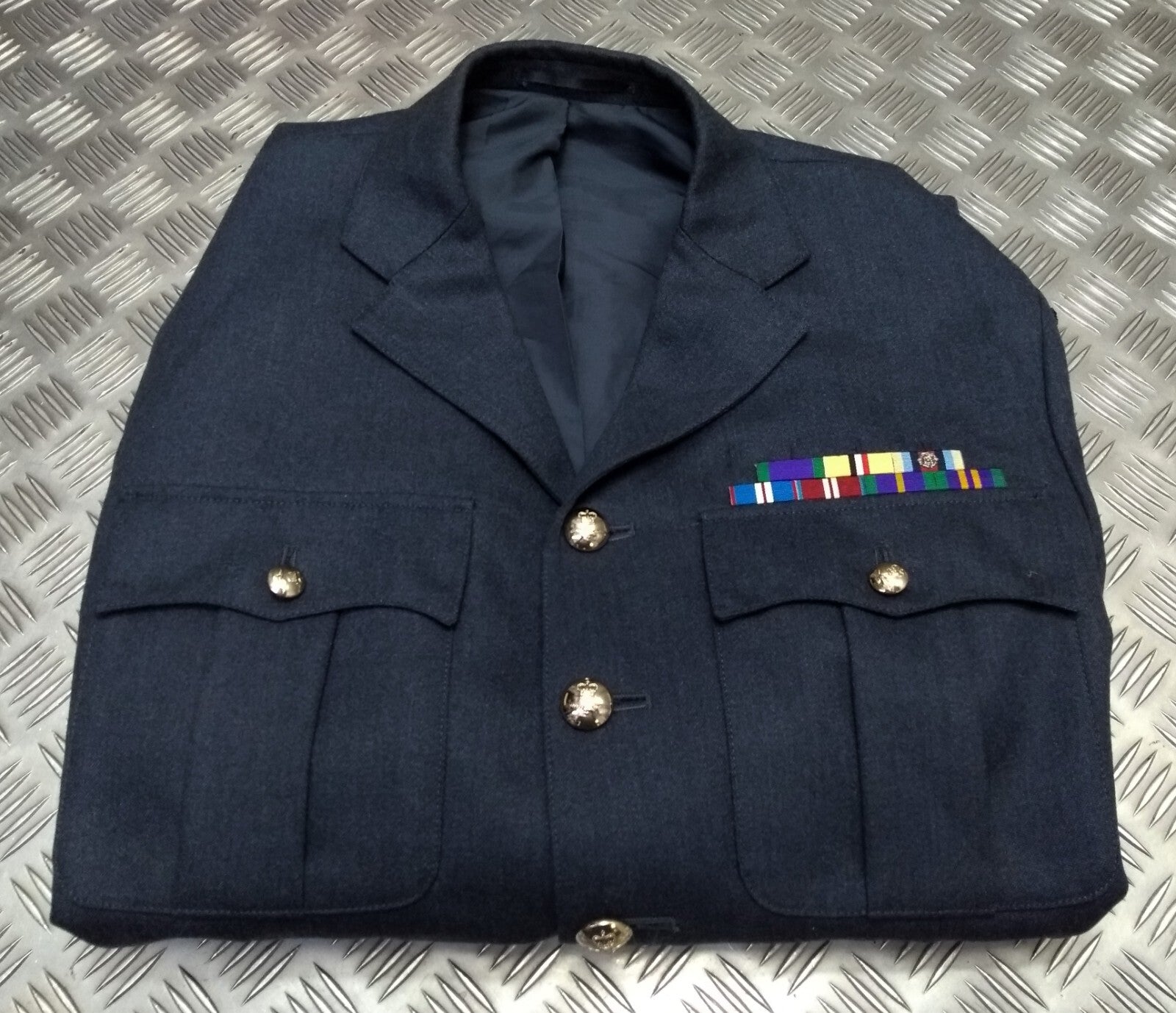 RAF Royal Air Force Jacket Airforce Blue Grey With Badges Size 120cm Long Fit