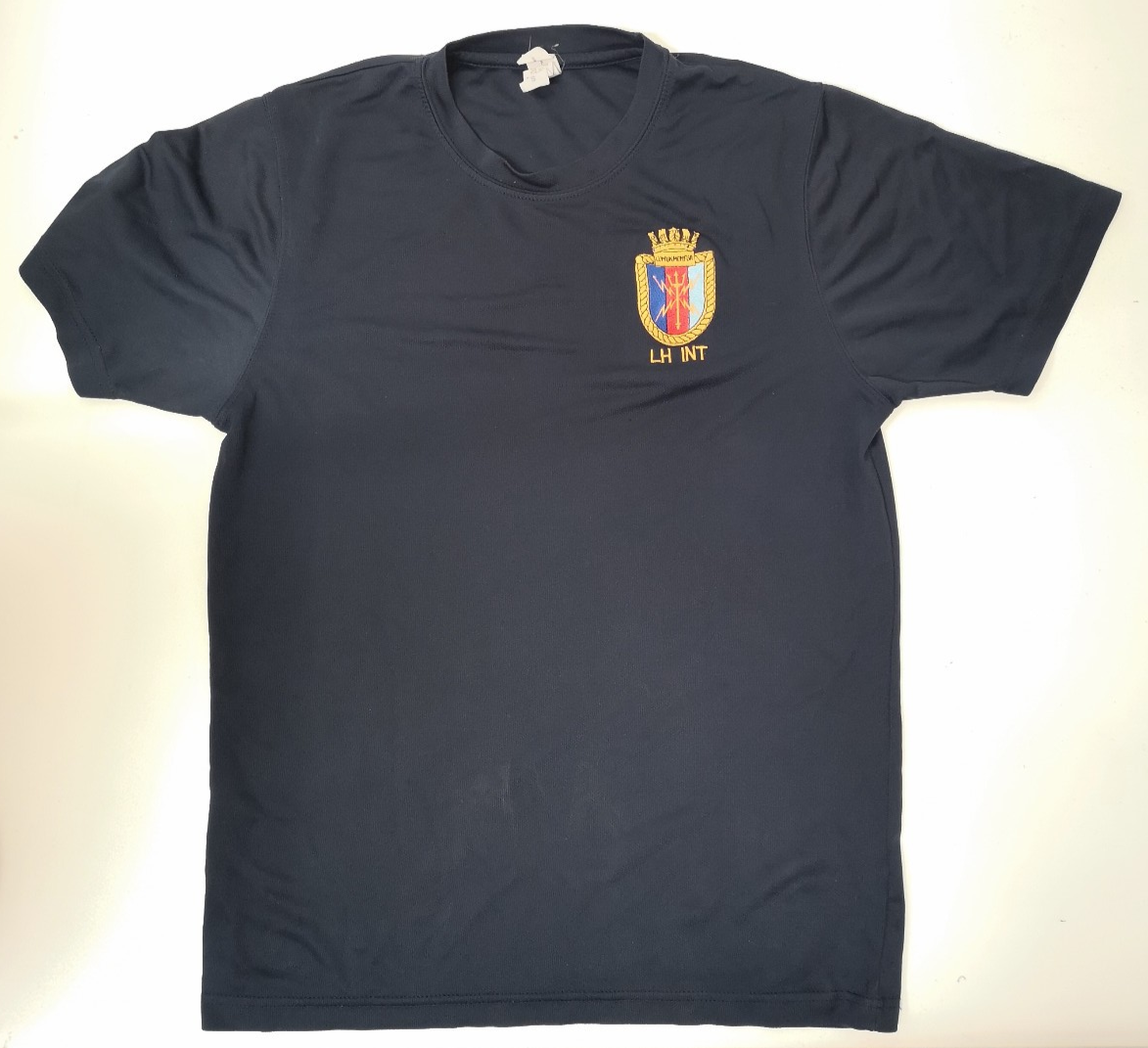 Short Sleeve Dark Blue Moisture Wicking T-shirt with COMUKMCMFOR LH INT Insignia