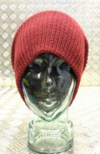 Dark Red / Maroon Knitted Beanie Hat / Woolly Hat - 100% Wool - One size - NEW