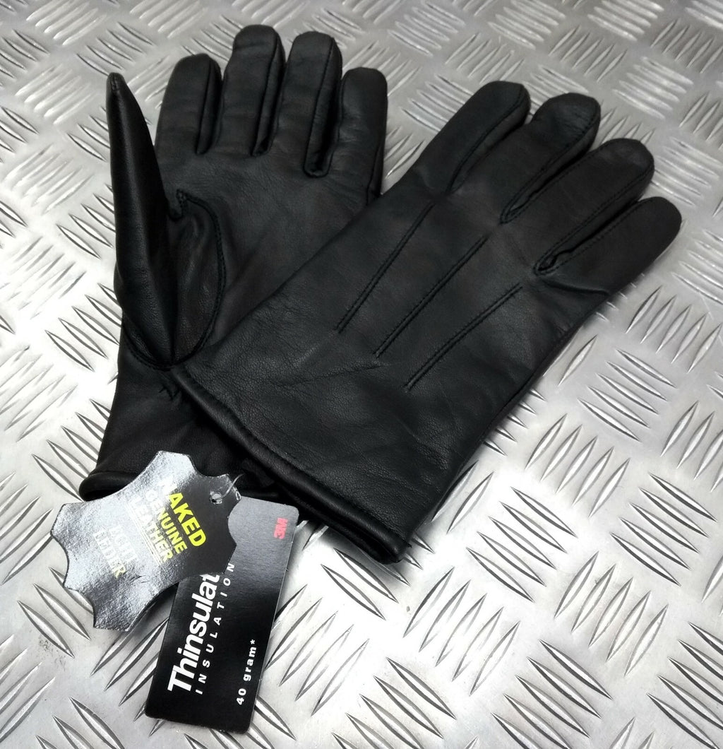 Military Style Black Leather Soft Thinsulate Lined 3 Dart Parade Gloves