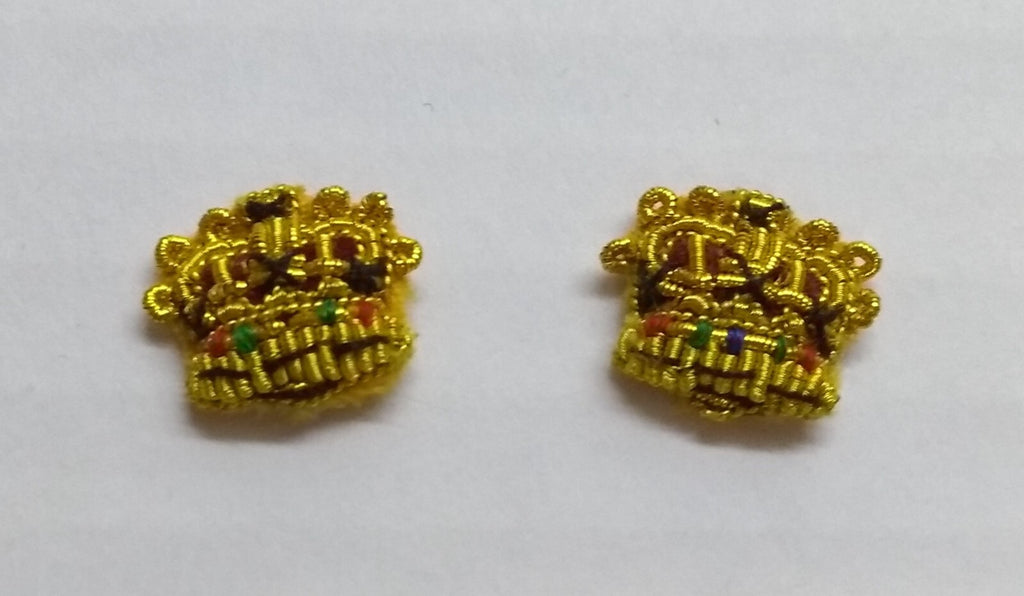 Army Crowns Gold With Crimson Padding Hand Embroidered H/E Insignia 3/8" 1 Pair