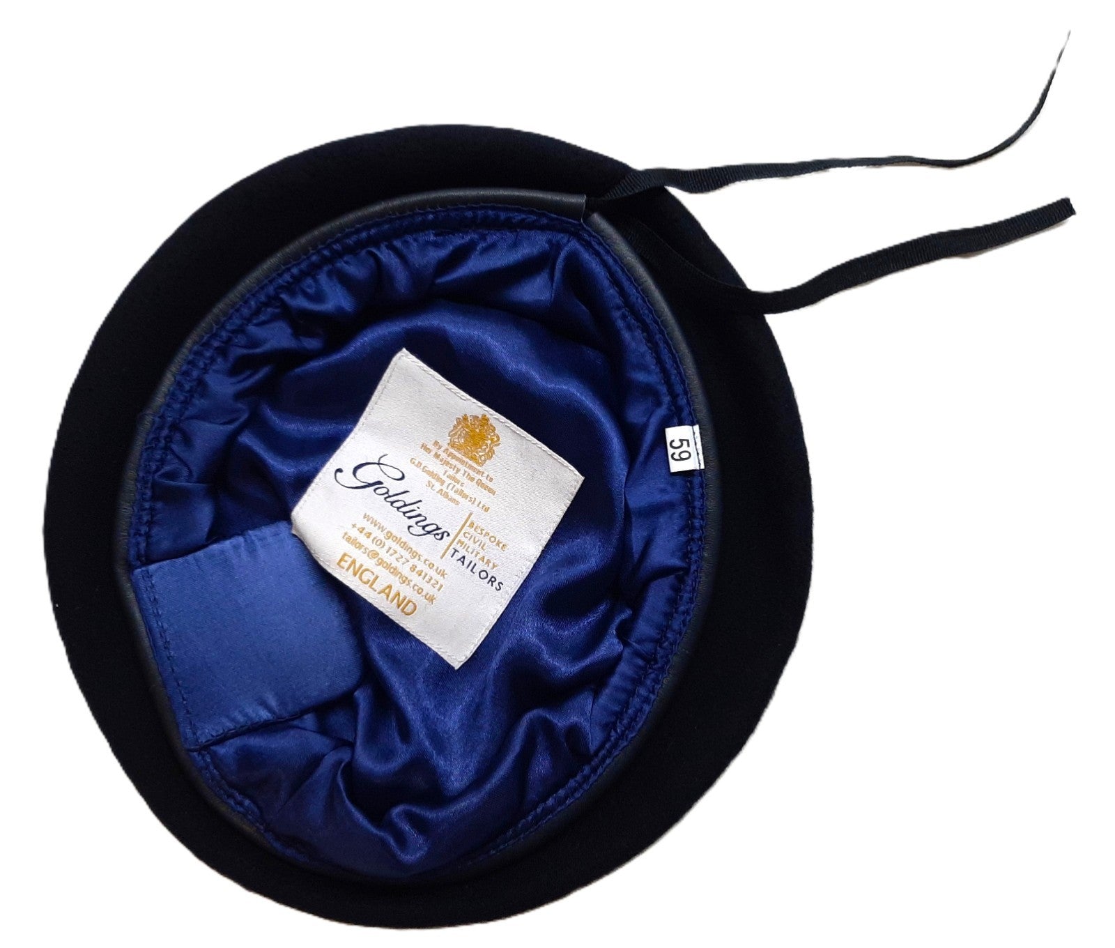Wool Beret British Goldings Pattern Leather Rim Navy Colour Size 59cm