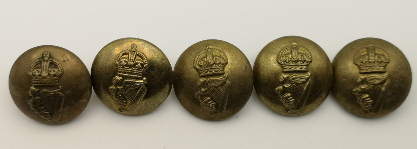 Irish Guards Brass Buttons King's Crown 40L set of 5