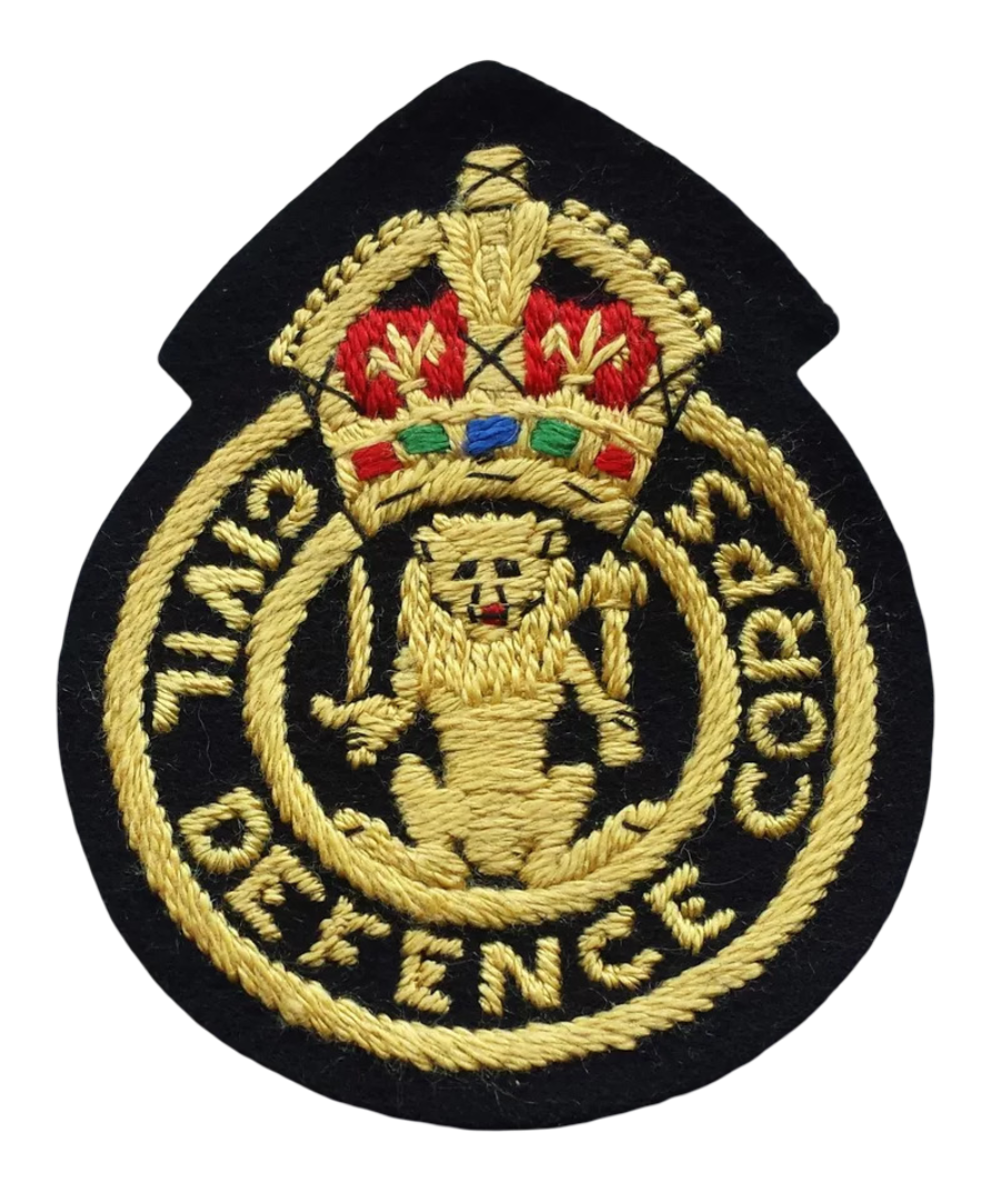 Civil Defence Corps Vintage Kings Crown Badge / Patch Genuine British