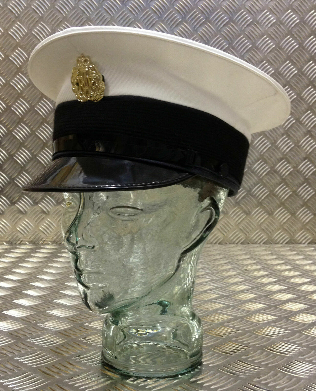 RAF Royal Air Force Dress Hat White Top Visor Cap with Badge 63cm