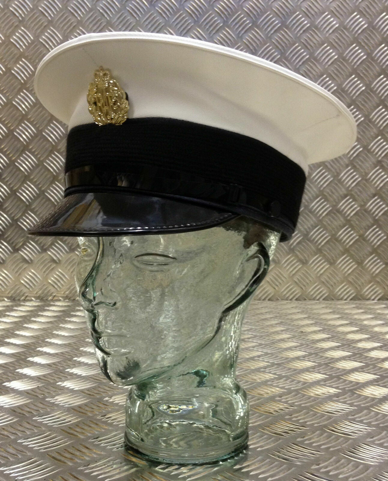 RAF Royal Air Force Dress Hat White Top Visor Cap with Badge 63cm