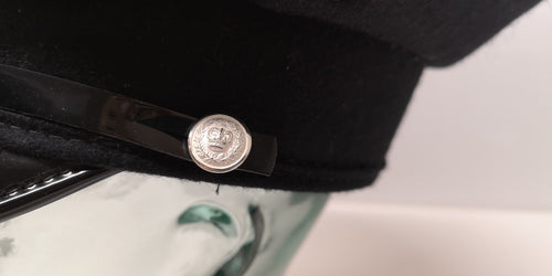 Plain Black Double Oak Leaf Peaked Cap with Lords Silver Buttons 57cm