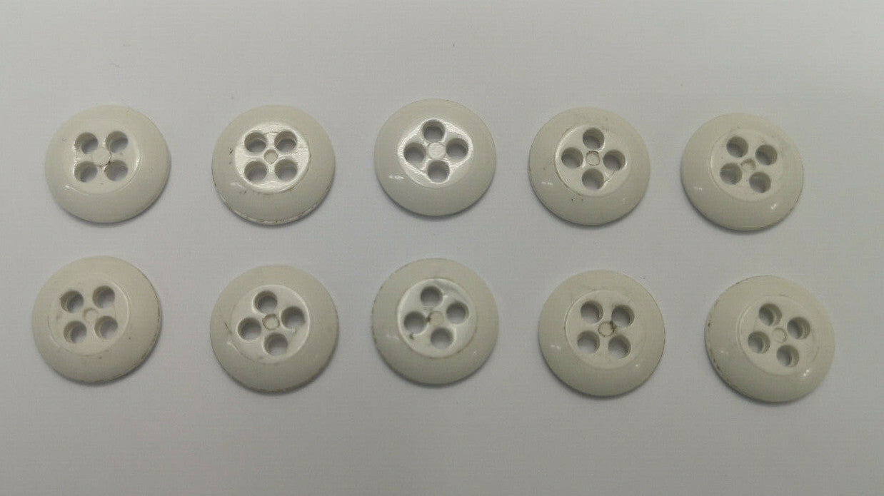 Genuine Vintage Issue 4 Hole Plastic Buttons Naval White 14mm