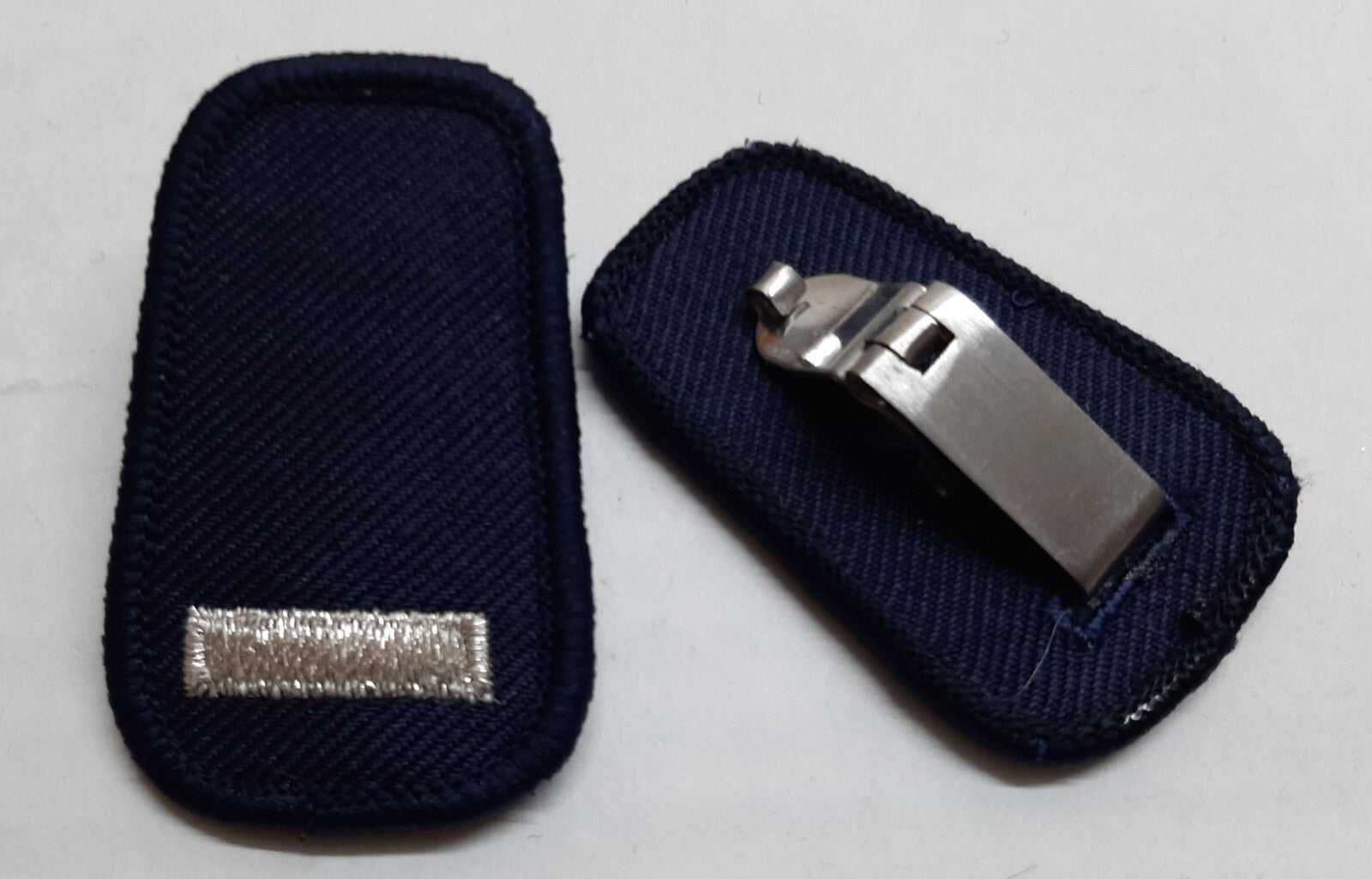 Rank Collar Badges 1 Silver Bar on Blue With Metal Clip Fixings 1 Pair