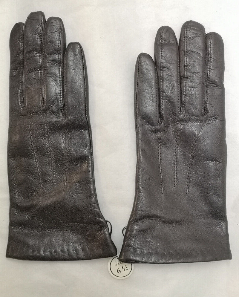 Black 3 Dart Leather Lambnappa Gloves Cashmere Wool Acrylic Lining Size 6.5