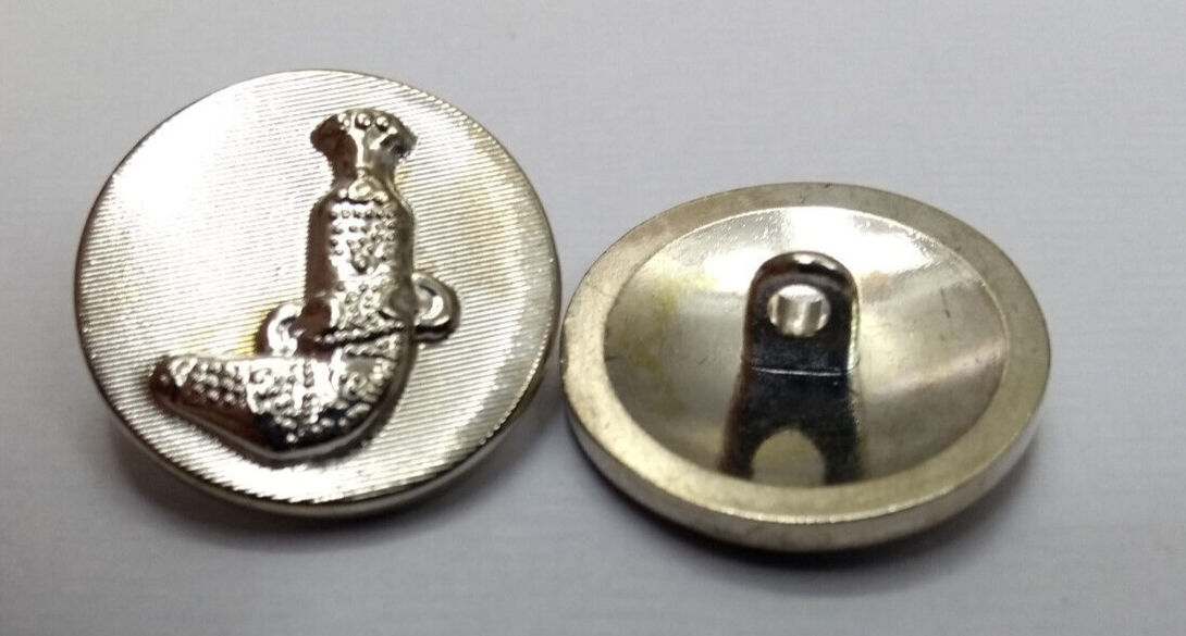 British Made Flat Blazer Chrome Colour Buttons with Oman Sheathed Khanjar Symbol
