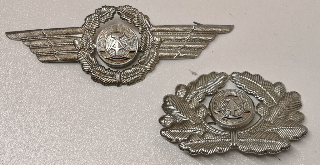 Genuine East German Forces Metal Cap Badges DDR NVA set of 2