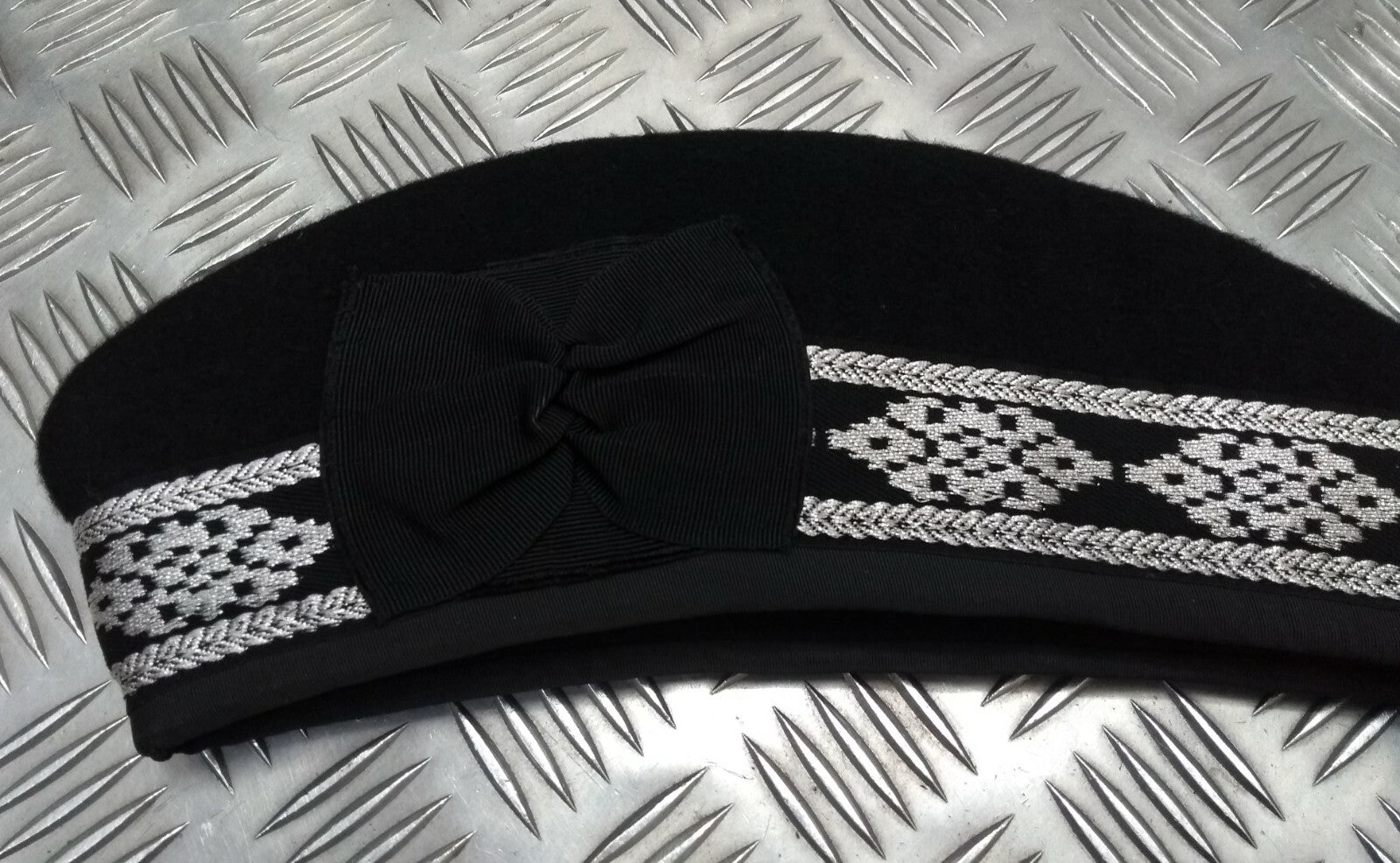 Glengarry Pipers Hat Black Pom With Silver Detailing 100% Wool Made in The UK