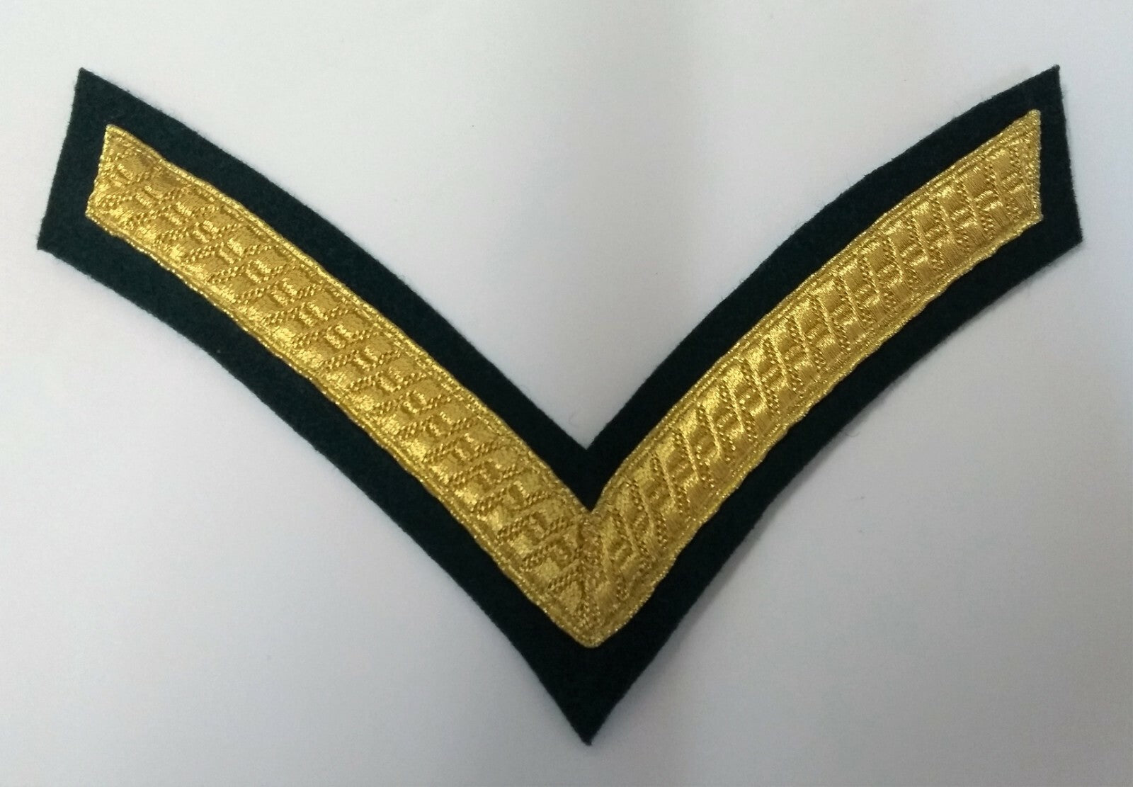 Genuine Vintage British Issue Gold Wire 1 Bar Chevron on Green