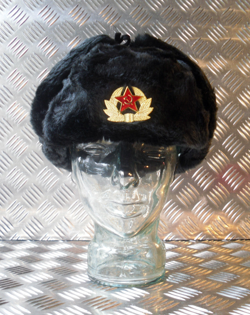 Soviet / USSR Black Cossack Hat w Ear Flaps. All Sizes - Brand NEW