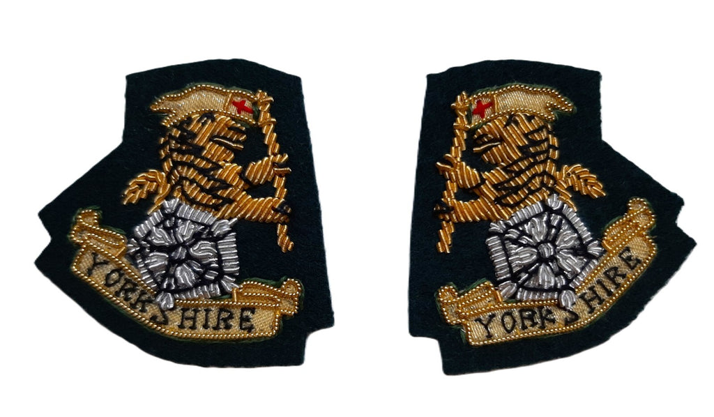 Yorkshire Collar Badges Hand Embroidered Yorks Insignia on Green Felt 1 Pair