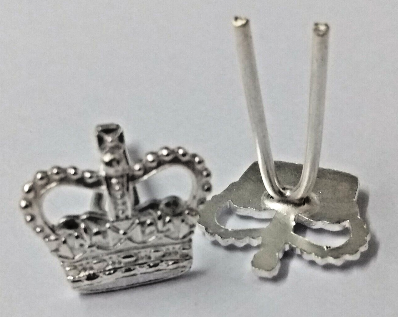 Rank Crown 3/8" Dead Silver Officers Insignia Wire Fitment x 2 NEW
