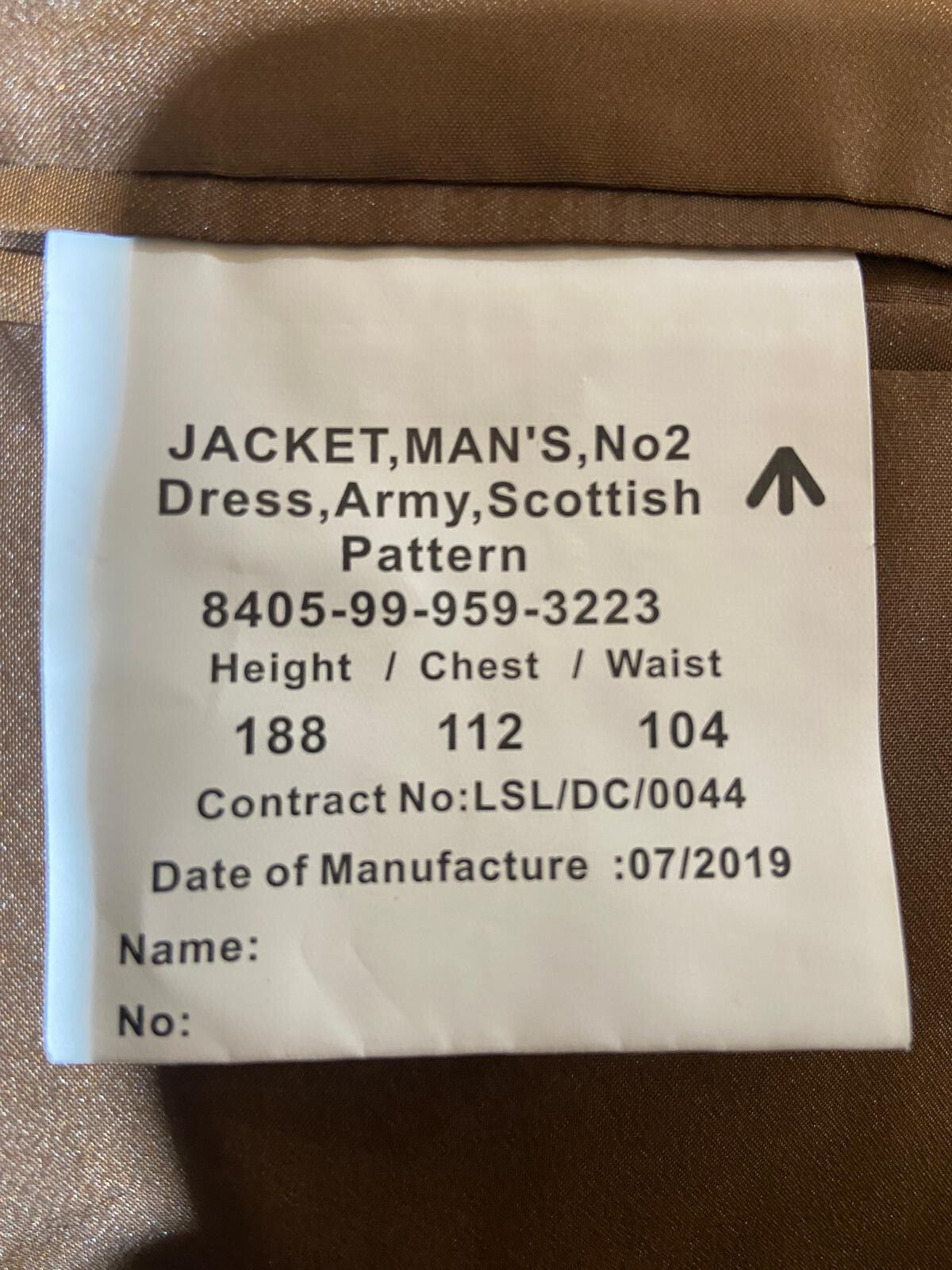 RRS Scottish Pattern No2 FAD Jacket Doublet Royal Reg of Scotland 188/112/104