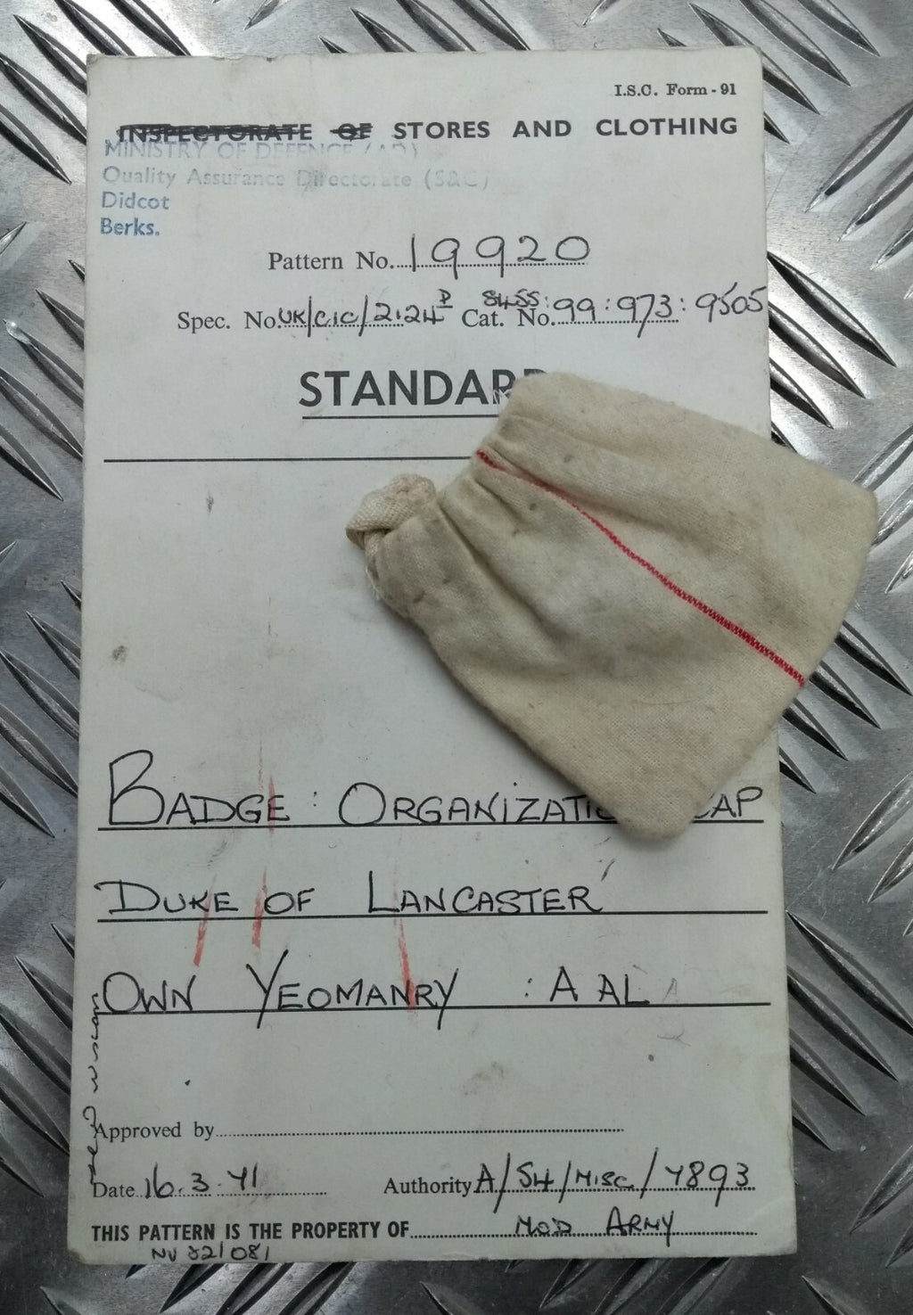 Genuine 1971 Vintage British Army Inspectorate of Stores Metal Badge Sample Card