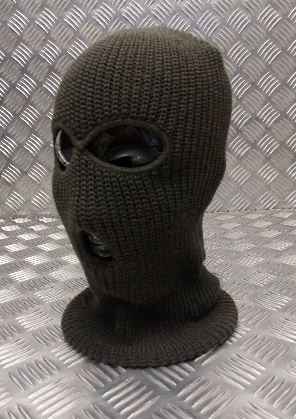 Three (3) Hole Knitted Balaclava, Very Warm - ARMY GREEN - Brand New