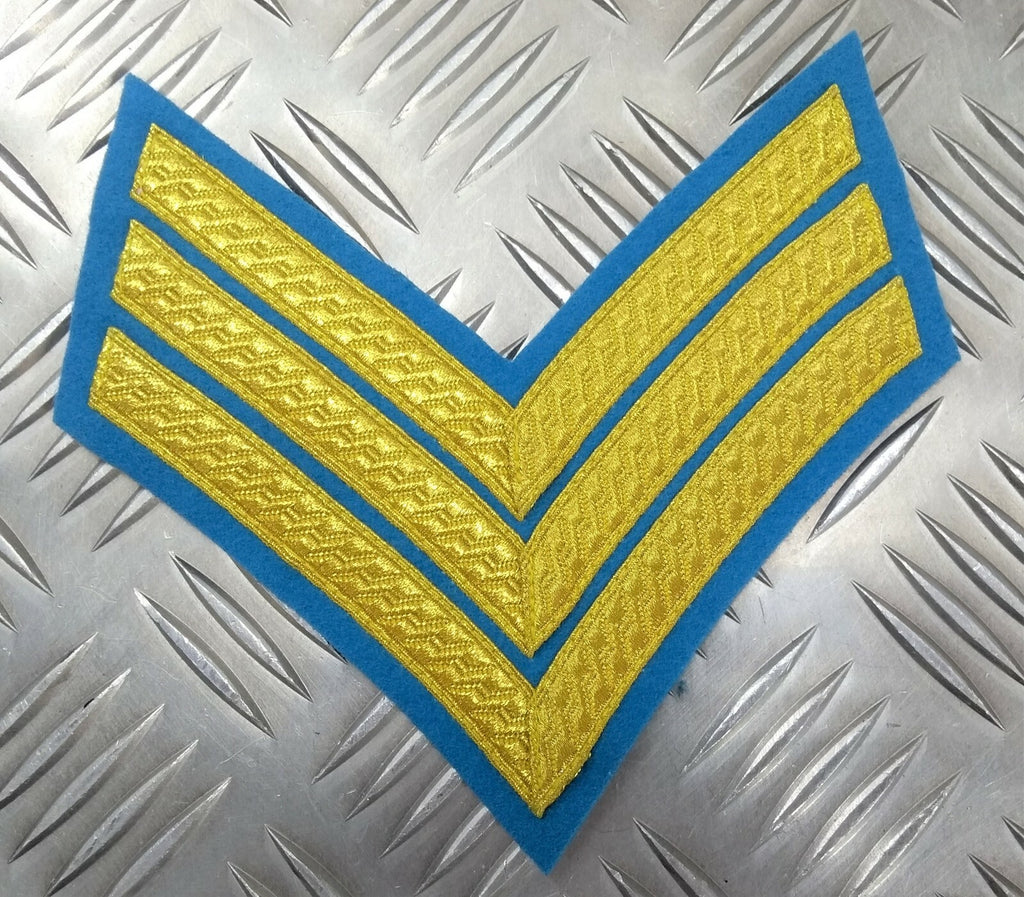 Genuine British Issue Gold 3 Bar Chevrons On Light Blue Felt
