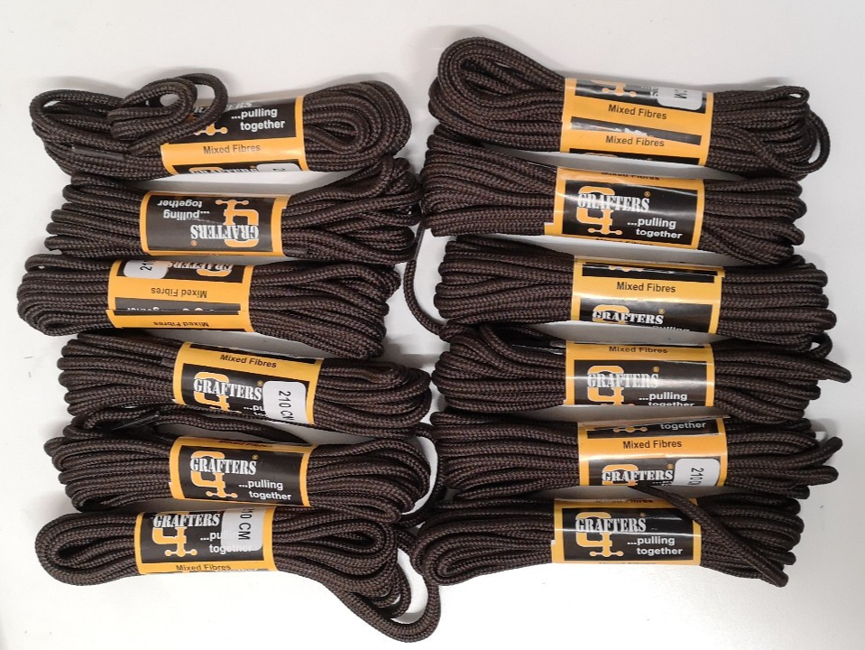 Grafters Brown Laces 210cm Mixed Fibres pack of 12