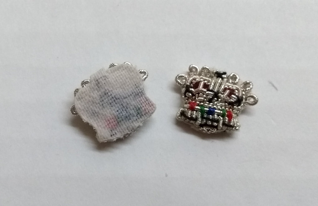 Army Silver Crowns Gilt With Crimson Padding Hand Embroidered Insignia 3/8" 1 Pr