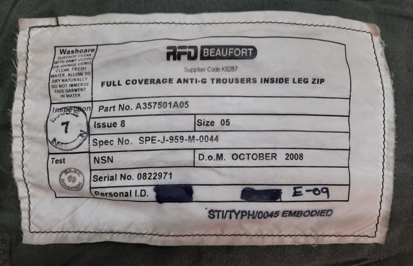 Fighter Pilot Anti G Trousers Full Coverage Step In Beaufort RFD FCAGT ZIP