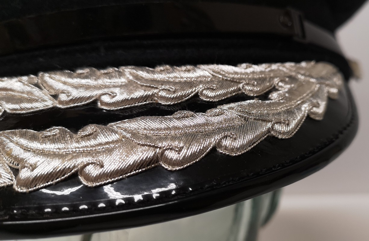 Plain Black Double Oak Leaf Peaked Cap with Lords Silver Buttons 57cm