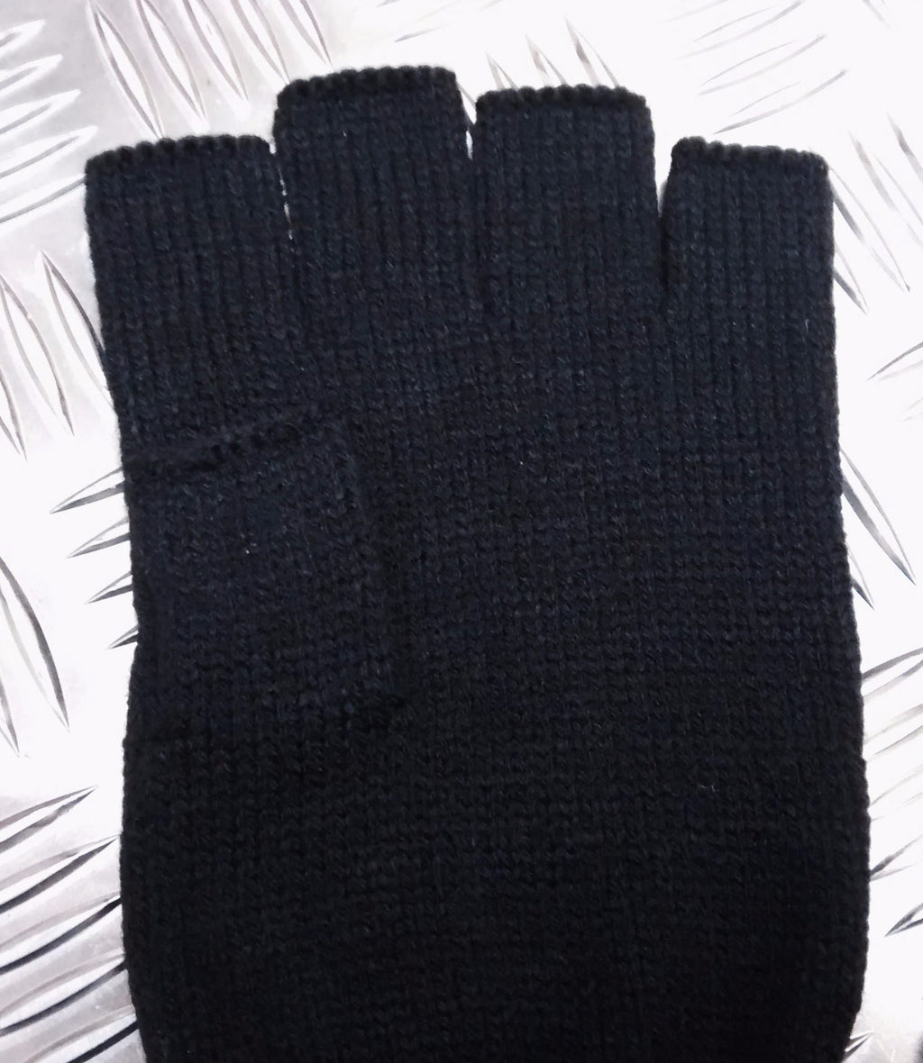 Quality Acrylic Black Fingerless Gloves / Mitts Knitted cuffs - Brand New