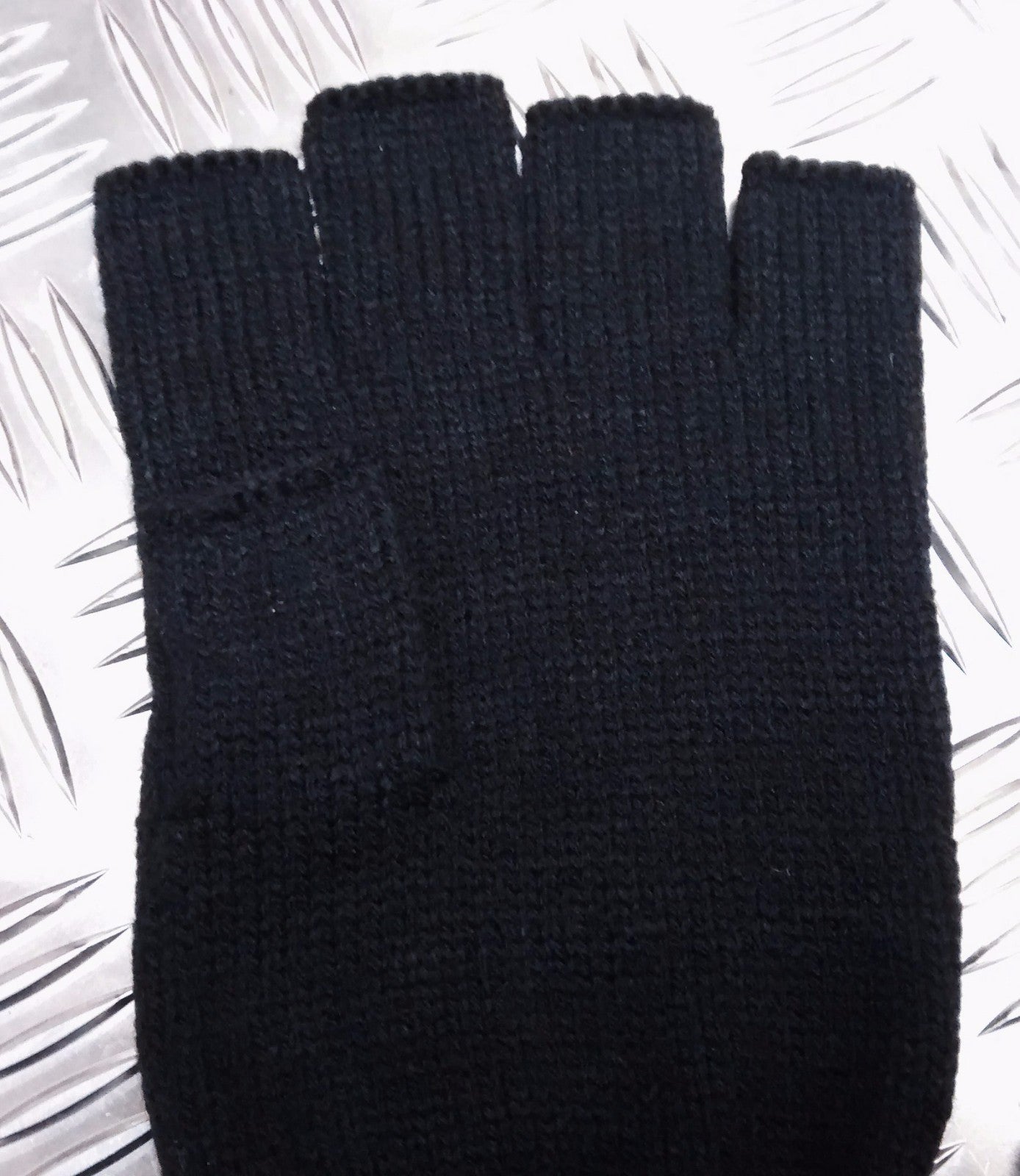 Quality Acrylic Black Fingerless Gloves / Mitts Knitted cuffs - Brand New