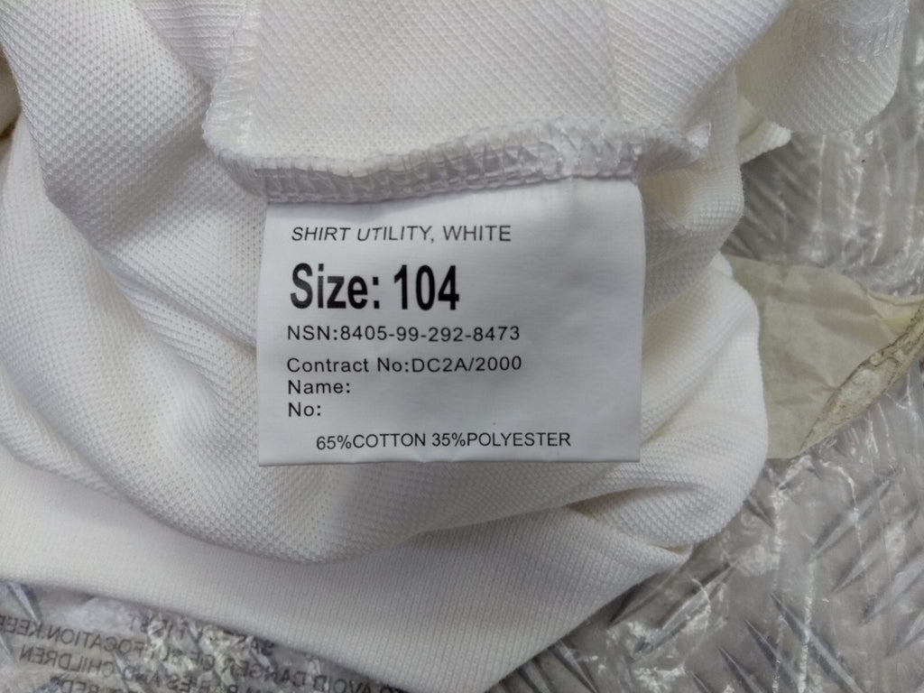 Short Sleeve White Shirt Utility Polo Style Physical Training PT 104cm Large NEW