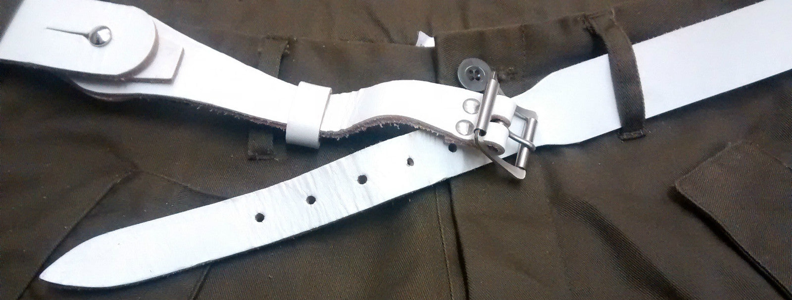 Genuine Vintage Unique Army White Leather XOX Belt -Low Slung Hipster - NEW