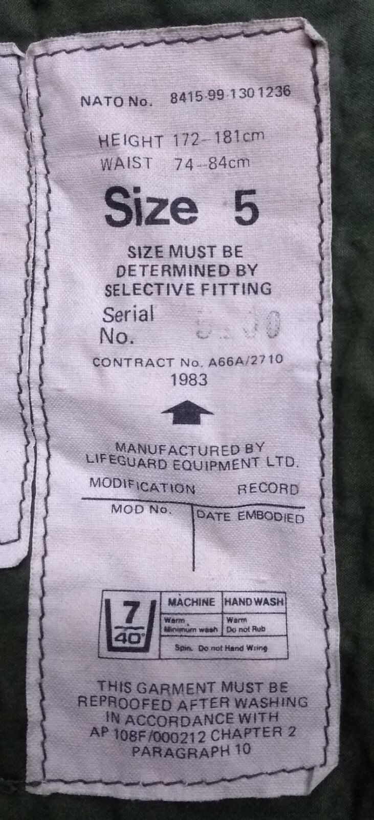 1980s Aircrew Trousers Cold Weather Mark 3 MKIII Green Lifeguard Equipment LTD