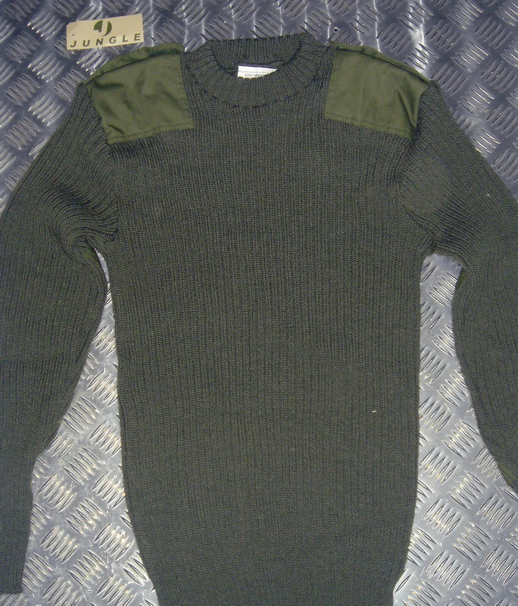 Green Crew Neck Pullover Commando Jumper with Sewn Badges British Army Issued