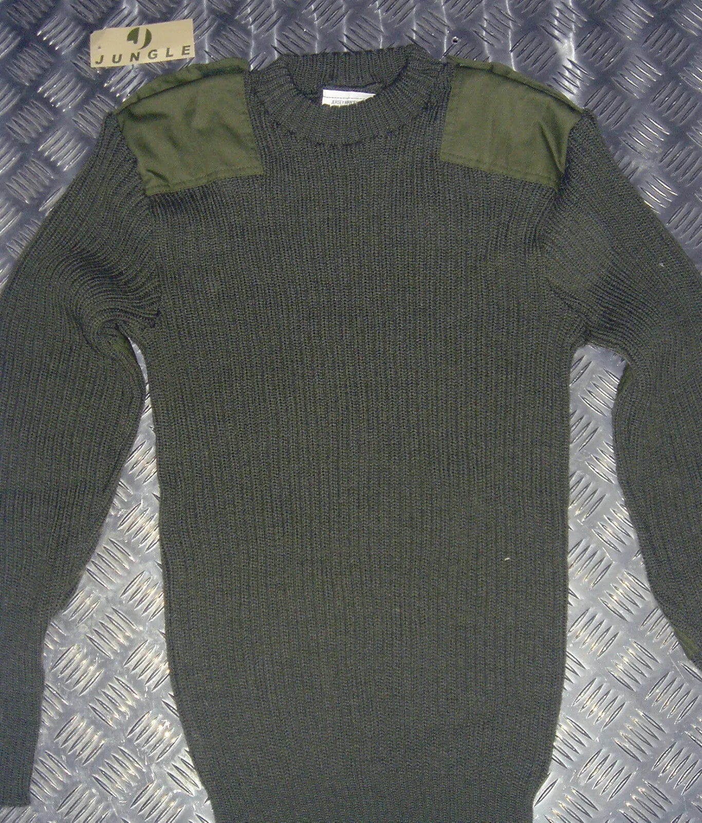 Green Crew Neck Pullover Commando Jumper with Sewn Badges British Army Issued