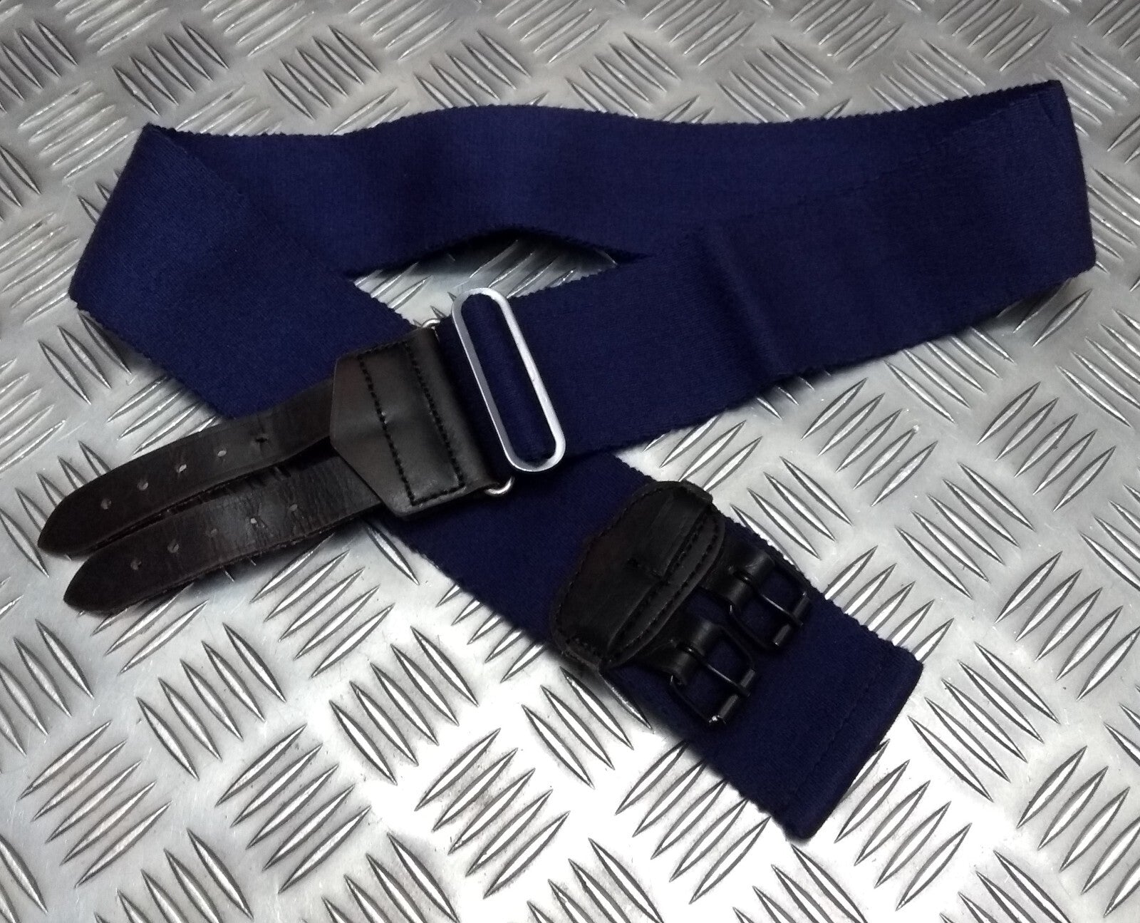 Royal Navy Blue Stable Belt Double Leather Straps & Chrome Slide Adjust Max 34"