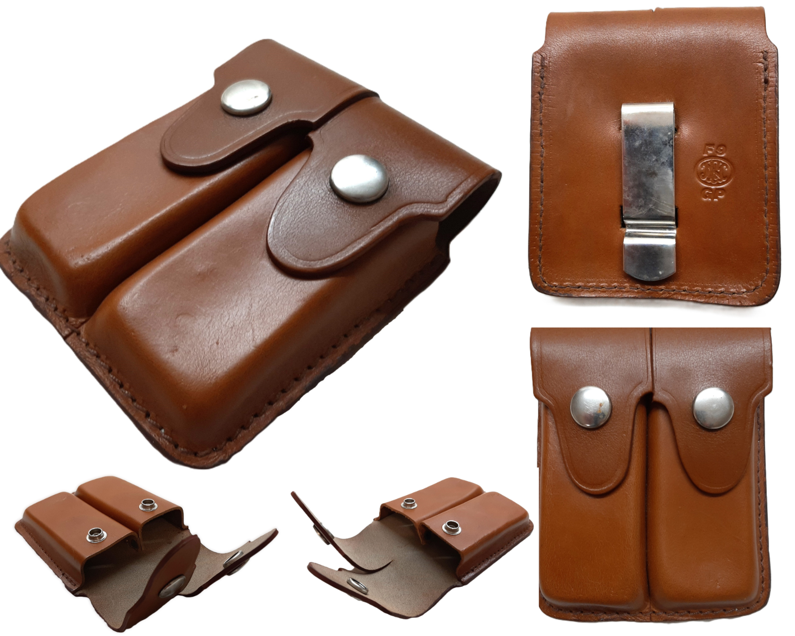 FN Ammo Pouches Leather U.S F9 GP Magazine Clip / Belt Clip Twin Mag Holders X2